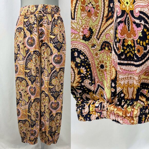Anthropologie Odette paisley boho high rise jogger pockets pull-on pants small - Picture 4 of 6